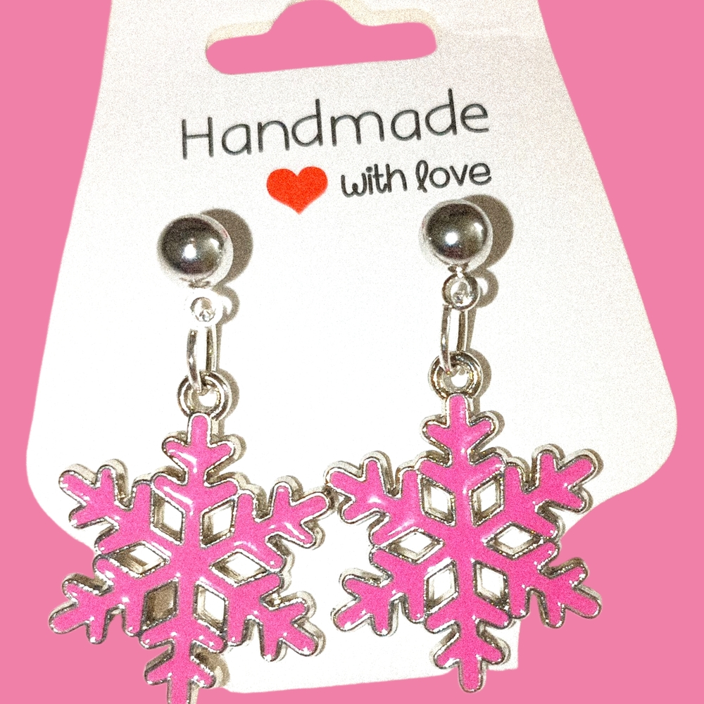Charming Pink Snowflake Earrings